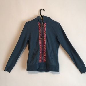 Lucky Brand | Blue boho embroidered zip hoodie